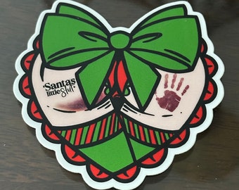 Waterproof Heart butt sticker, christmas heart butt sticker, heart butt waterbottle sticker , waterproof sticker, Santa’s slut sticker.