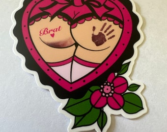 Waterproof Pink Brat Heart butt sticker, water bottle heart butt sticker, heart butt laptop sticker , Brat Sticker, Brat heart butt
