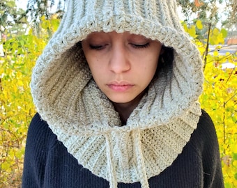 Adult Hooded Cowl with Drawstring, Soft Warm Winter Hood
