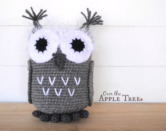 Handmade Crochet Owl Plush | Gray White Woodland Nursery Decor