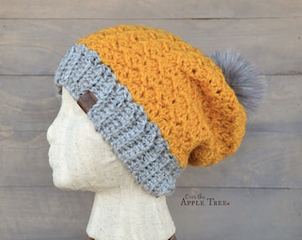Woman's Slouch Hat, Ladies Hat, Fall Colors, Yellow and Grey