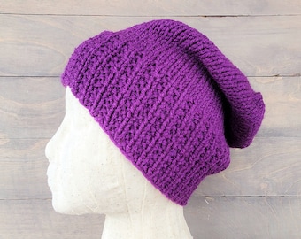 Purple Acrylic Knit Slouch Hat: Women's Winter Beanie
