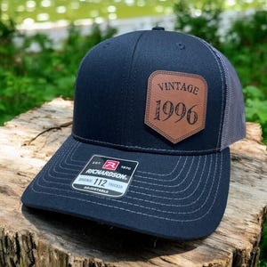 Vintage 1996 Leather Patch Trucker Hat – 30th Birthday Gift
