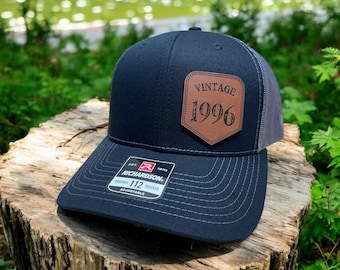 Vintage 1996 Leather Patch Trucker Hat – 30th Birthday Gift
