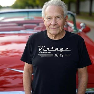 Personalized 1945 80th Birthday Classic Car T-Shirt, Vintage 80 Years Old Custom Tee