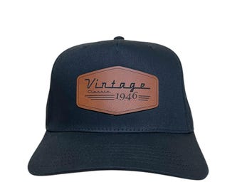 80th Birthday Hat - 1946 Vintage Leather Patch Cap