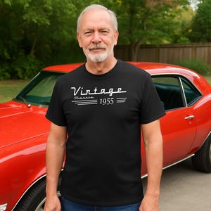 Personalized 1955 70th Birthday Classic Car T-Shirt, Vintage 70 Years Old Custom Tee, Dad Grandpa Men&#39;s Gift