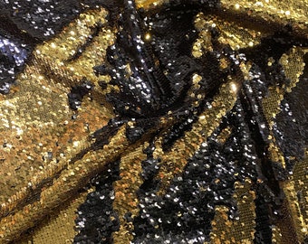 Two-Tone Sequins Wholesale Fabric by The Yard in Black and Gold, Urquid Linen