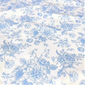 French Toile (Poly Print) Fabric by the Yard in Light Blue