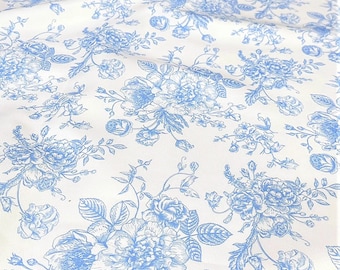 French Toile (Poly Print) Fabric by the Yard in Light Blue