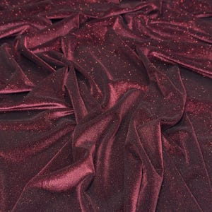 Glitter Velour Fabric by the Yard in Burgundy