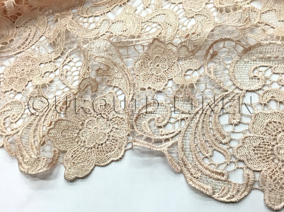 Encaje inglés en Champagne tela de encaje con flores bordado