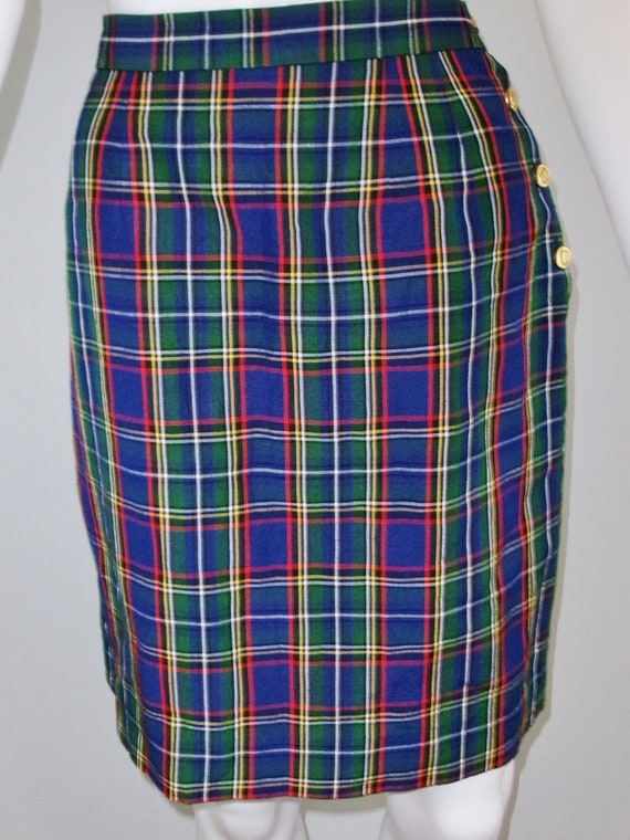 Ralph Lauren Vintage Skirt Plaid Linen Rayon USA … - image 1