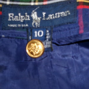 Jupe vintage Ralph Lauren à carreaux en lin et rayonne USA Boutons dorés Femme Taille 10 image 5