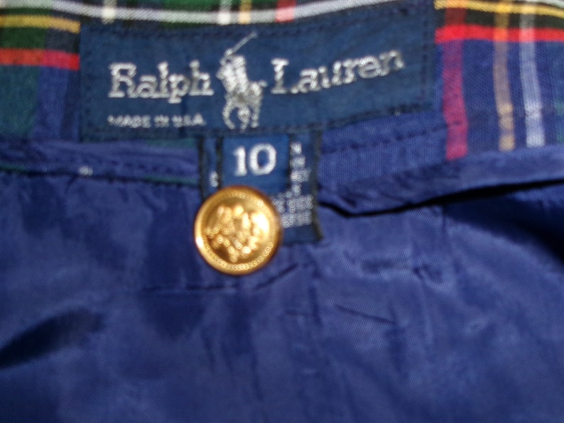 Jupe vintage Ralph Lauren à carreaux en lin et rayonne USA Boutons dorés Femme Taille 10 image 5