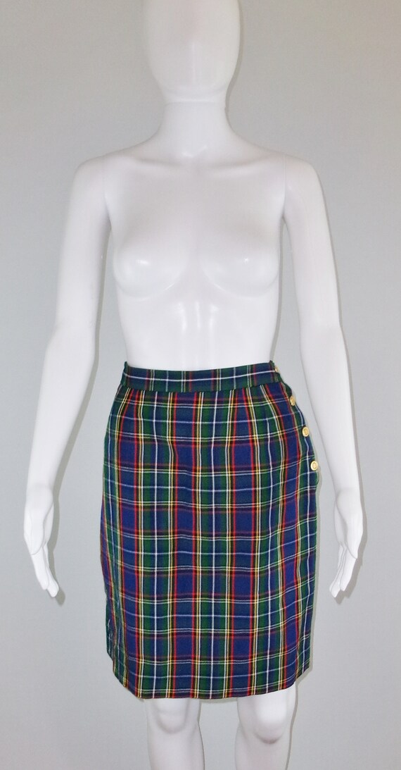 Ralph Lauren Vintage Skirt Plaid Linen Rayon USA … - image 2