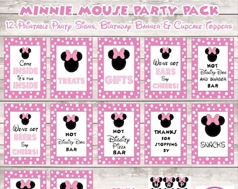 SALE -The ULTIMATE Minnie Mouse Party Pack Printable Set / 12 Signs + Birthday Banner and Cupcake Topper / Instant DOWNLOAD / Minnie Mouse