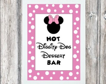 SALE Minnie Mouse Party Art / INSTANT DOWNLOAD / Hot Diggity Dog Dessert Bar / Mickey Mouse Sign / Minnie Mouse Sign /Home Decor/ Printable