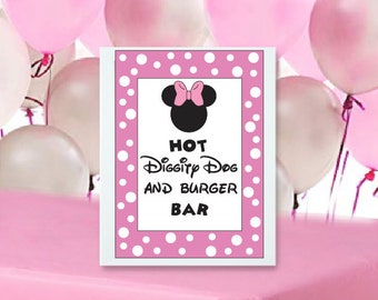 SALE Minnie Mouse Party Art / INSTANT DOWNLOAD / Hot Diggity Dog and Burger Bar / Mickey Mouse Sign / Minnie Mouse Sign /Home Decor/