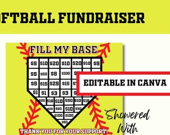 Fill My Base Fundraiser- Editable in CANVA, softball fundraiser, cash calendar, with FREE tracking sheet printable