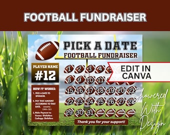 Pick a Date to Donate - Football, cash calendar, 31 day football fundraiser with FREE tracking sheet printable