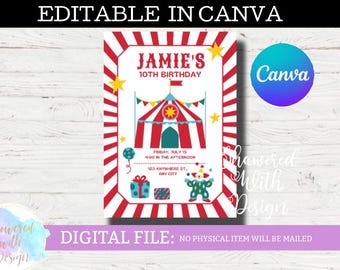 CARNIVAL Birthday invitation - Editable in Canva