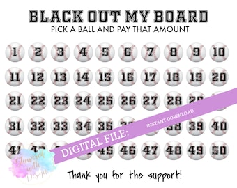 Black Out My Board - baseball fundraiser, cash calendar, 50 fundraiser with FREE tracking sheet printable