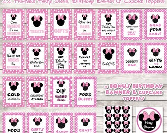 The MEGA Minnie Mouse Party Pack Printable Set / 22 Signs + Birthday Banner and Cupcake Topper / Instant DOWNLOAD / Minnie Mouse