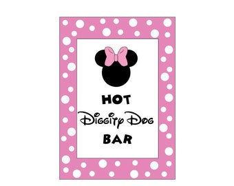 SALE Minnie Mouse Party Art / INSTANT DOWNLOAD / Hot Diggity Dog  Bar / Mickey Mouse Sign / Minnie Mouse Sign /Home Decor/ Printable