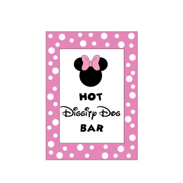 SALE Minnie Mouse Party Art / INSTANT DOWNLOAD / Hot Diggity Dog  Bar / Mickey Mouse Sign / Minnie Mouse Sign /Home Decor/ Printable