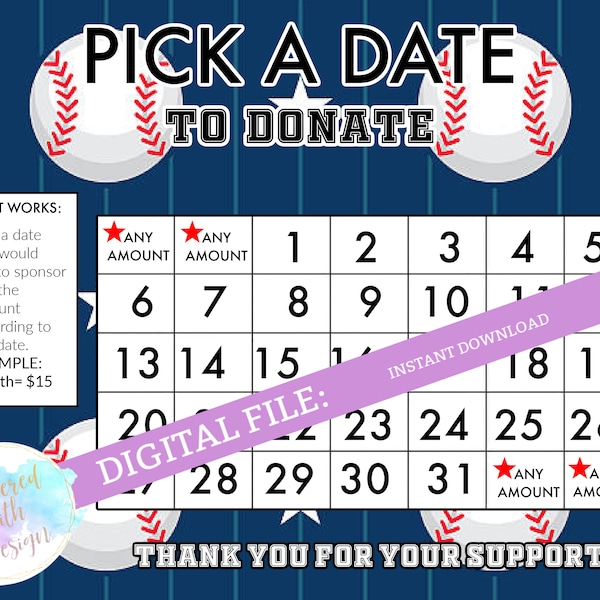 Baseball Fundraiser Calendar Etsy