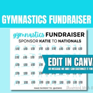 Gymnastics fundraiser donation, Editable in Canva - Gymnastics, cash calendar, fundraiser with FREE tracking sheet printable