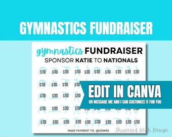 Gymnastics fundraiser donation, Editable in Canva - Gymnastics, cash calendar, fundraiser with FREE tracking sheet printable
