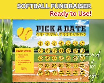 Pick a Date to Donate- Softball fundraiser, cash calendar, with FREE tracking sheet printable, Ready to USE!