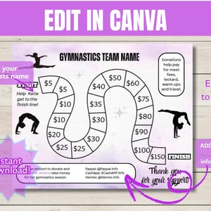 Gymnastics Game Board fundraiser, editable gymnastics fundraiser, unique Gymnastics fundraising with FREE tracking sheet printable