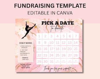 EDITABLE Pay for your Day Calendar - DANCE, cash calendar, Day fundraiser with FREE tracking sheet printable