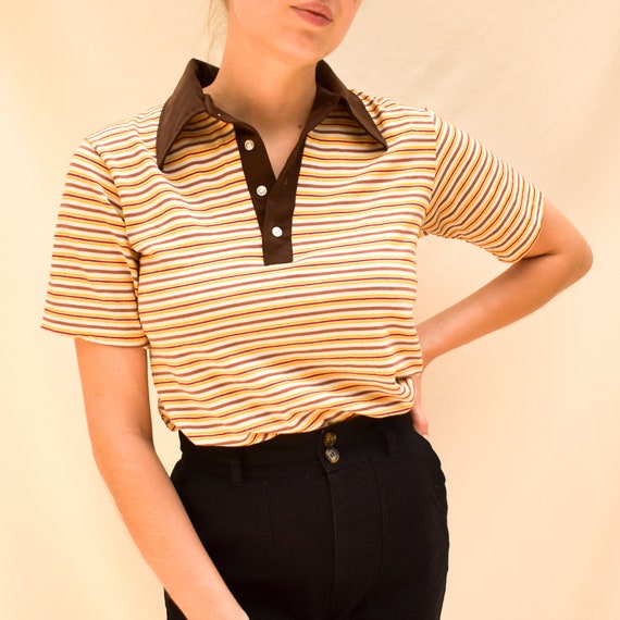 70s Striped Polo Shirt - 70s striped shirt 70s clo