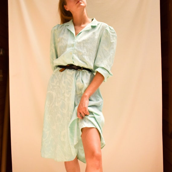 70s Mint Shirt Dress - tulip print dress 70s secre