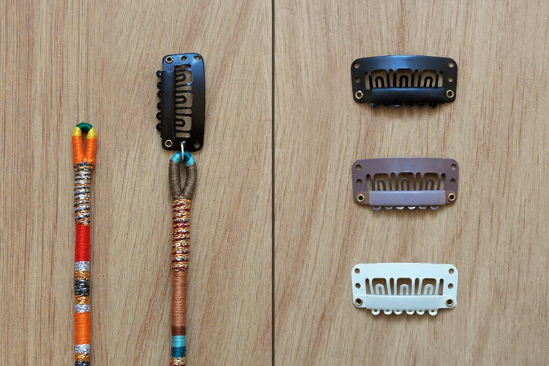 wooden beads and an Om charm Earthy clip in hair braid accessory with blue bead capped end