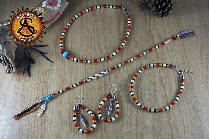 bracelet or anklet and earrings Custom native inspired jewelry set with hair wrap necklace