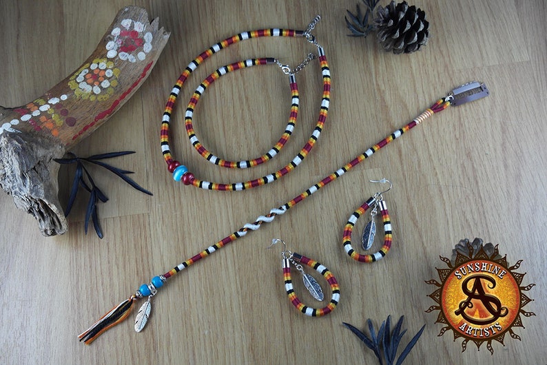 bracelet or anklet and earrings Custom native inspired jewelry set with hair wrap necklace