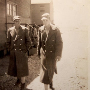 Cool Handsome Soldier Boys in Trenchcoats WW2 Male Candid Snapshot Men&#39;s Fashion Military Gay Interest Vernacular Vintage Classic Photograph