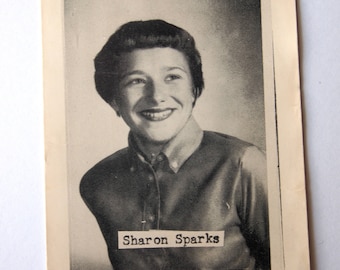 Unusual 1960s / 60s Vintage Quirky Weird Black and White "Sharon Sparks" Yearbook Photograph Proof // Funny // Humorous // Novelty // Art