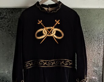 Rare 1800s Mysterious Victorian Antique Gothic Odd Fellows Black Velvet & Gold  Double Sword I.O.O.F. Chain Embroidered Rock N Roll Robe