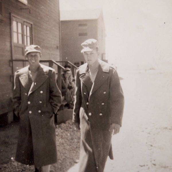 Bad Ass Handsome Soldier Boys World War 2 Black and White Vintage Male Candid Snapshot Vernacular Photograph