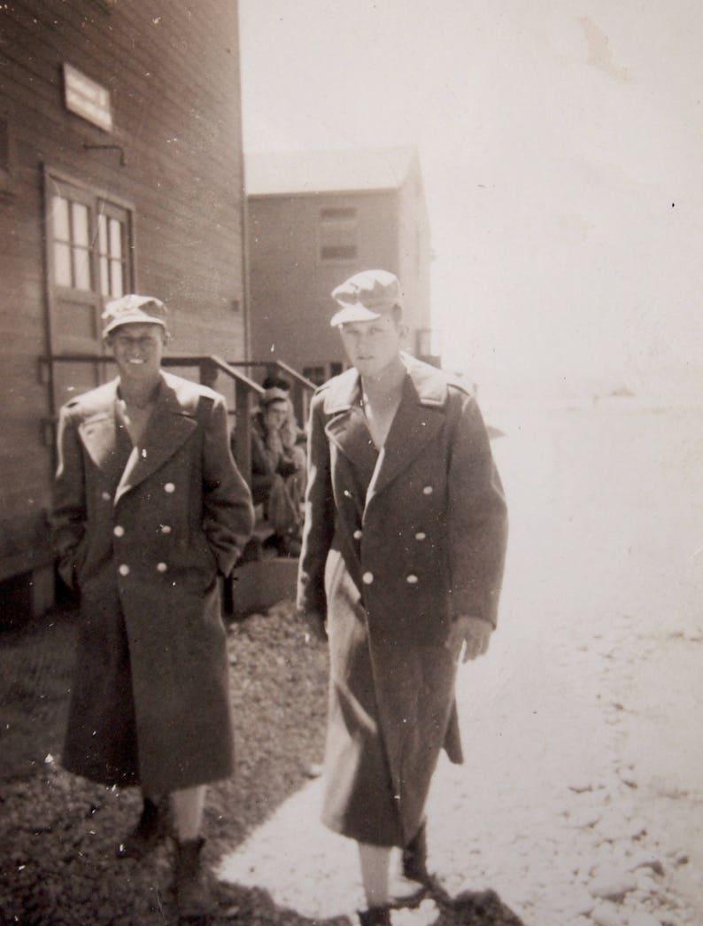 RARE Handsome Soldier Boys World War 2 Black and White Vintage Male Candid Snapshot Vernacular Photograph image 5