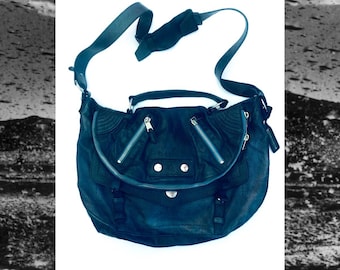 Rare Authentic ALEXANDER MCQUEEN Classic Navy Blue “Faithful” Handmade Leather Biker Satchel Crossbody Bag {circa 2010} Made in Italy