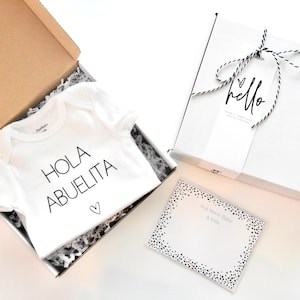 Hola Abuelita Pregnancy Reveal Box | Spanish Pregnancy Announcement Onesie | Hola Abuelita Onesie | Grandma Baby Onesie
