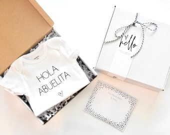 Hola Abuelita Pregnancy Announcement Gift Box | Hola Abuelita Onesie | Spanish Pregnancy Announcement for Grandmother