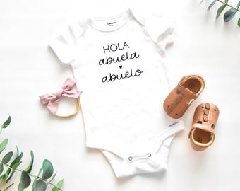 Hola Abuela Abuelo Pregnancy Announcement Onesie | Spanish Grandparent Reveal